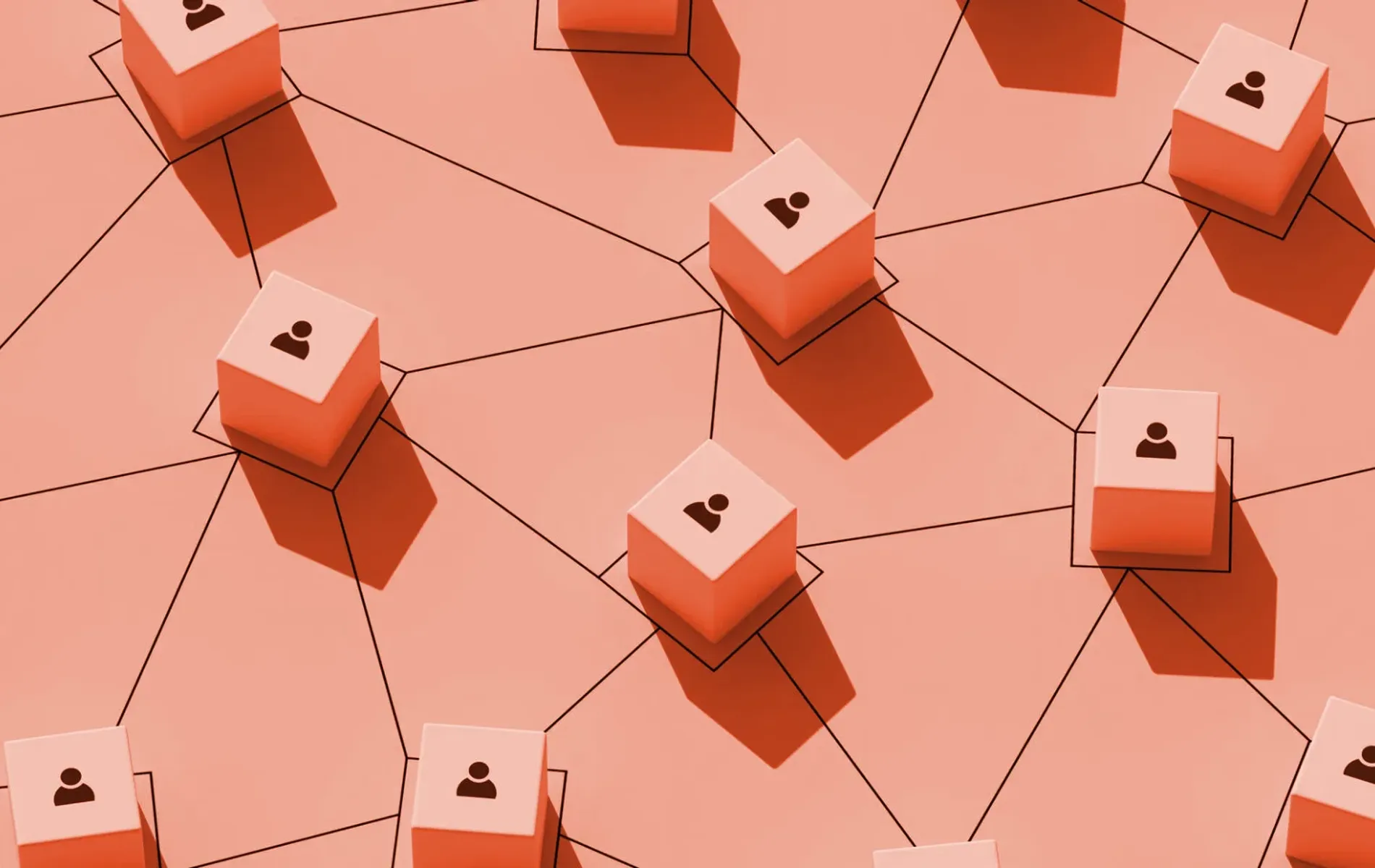 Blöcke mit verknüpften Personen-Icons als Metapher für digitale Konnektivität