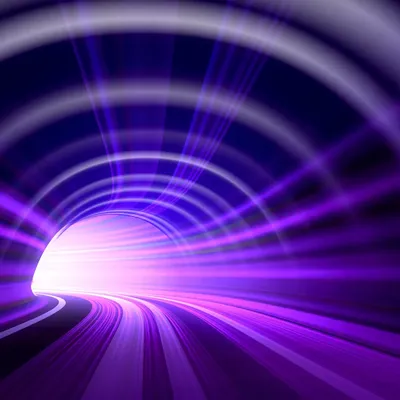 Abstract purple light tunnel symbolizing digital transformation, speed, and future technology
