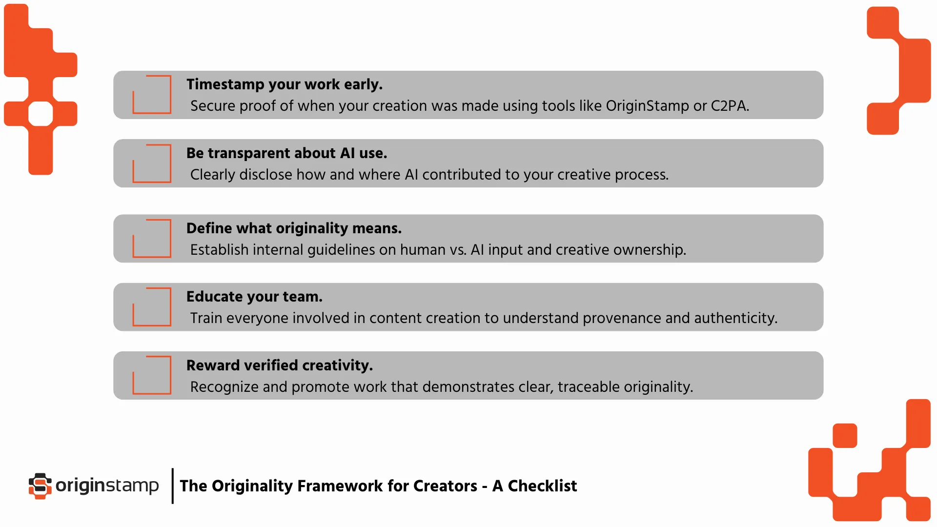 Checklist of what people can do to protect their work
