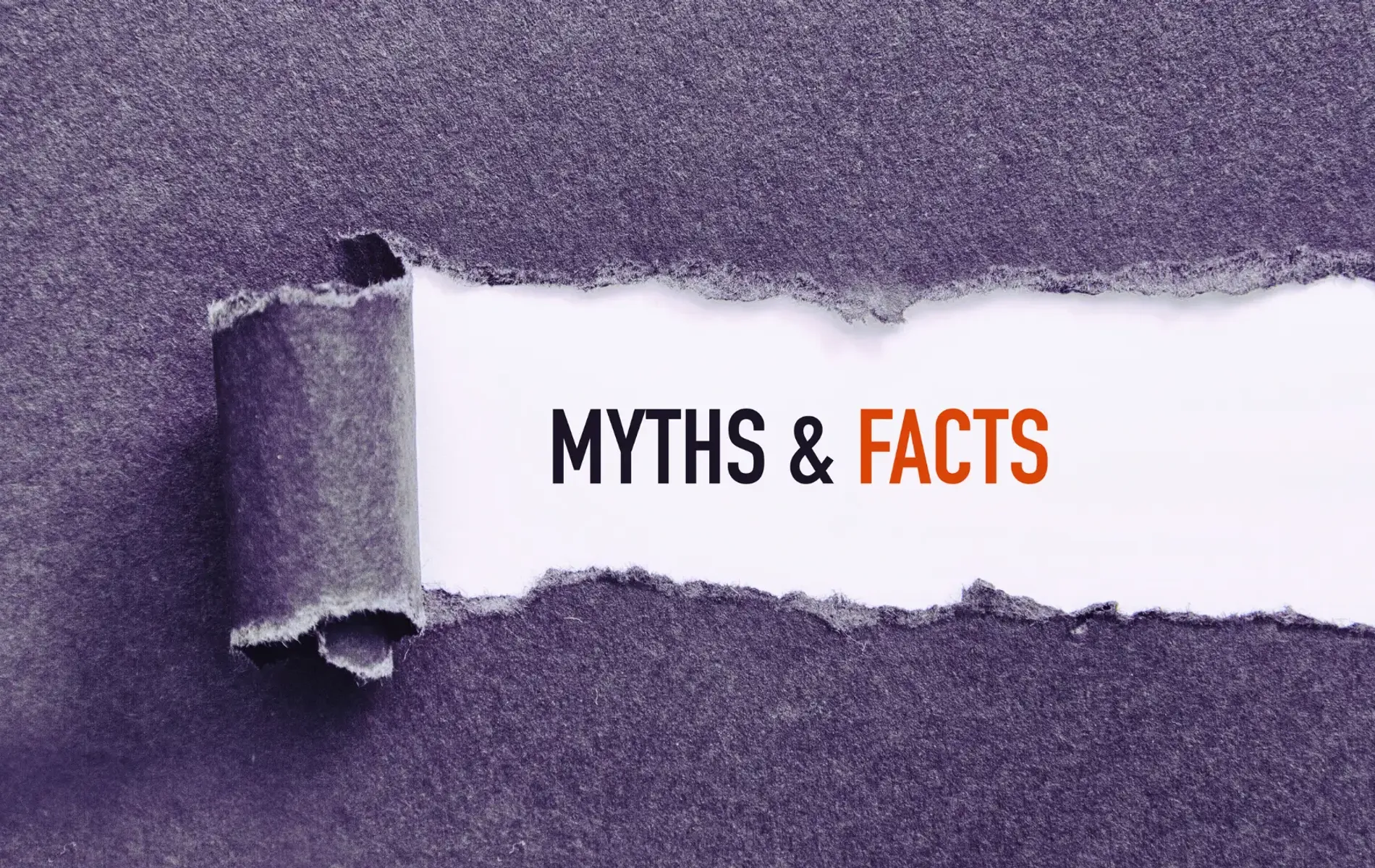 Aufgerissenes Papier legt den Text ‚Myths & Facts‘ frei und kündigt einen Faktencheck an.
