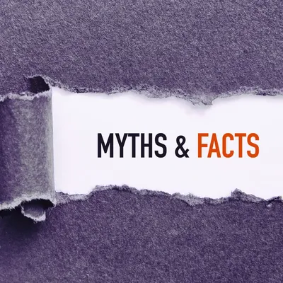 Aufgerissenes Papier legt den Text ‚Myths & Facts‘ frei und kündigt einen Faktencheck an.