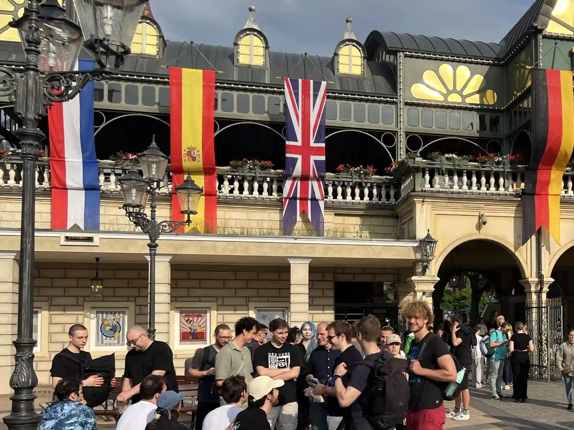Originstamp Team in front of the Europapark Main entrance