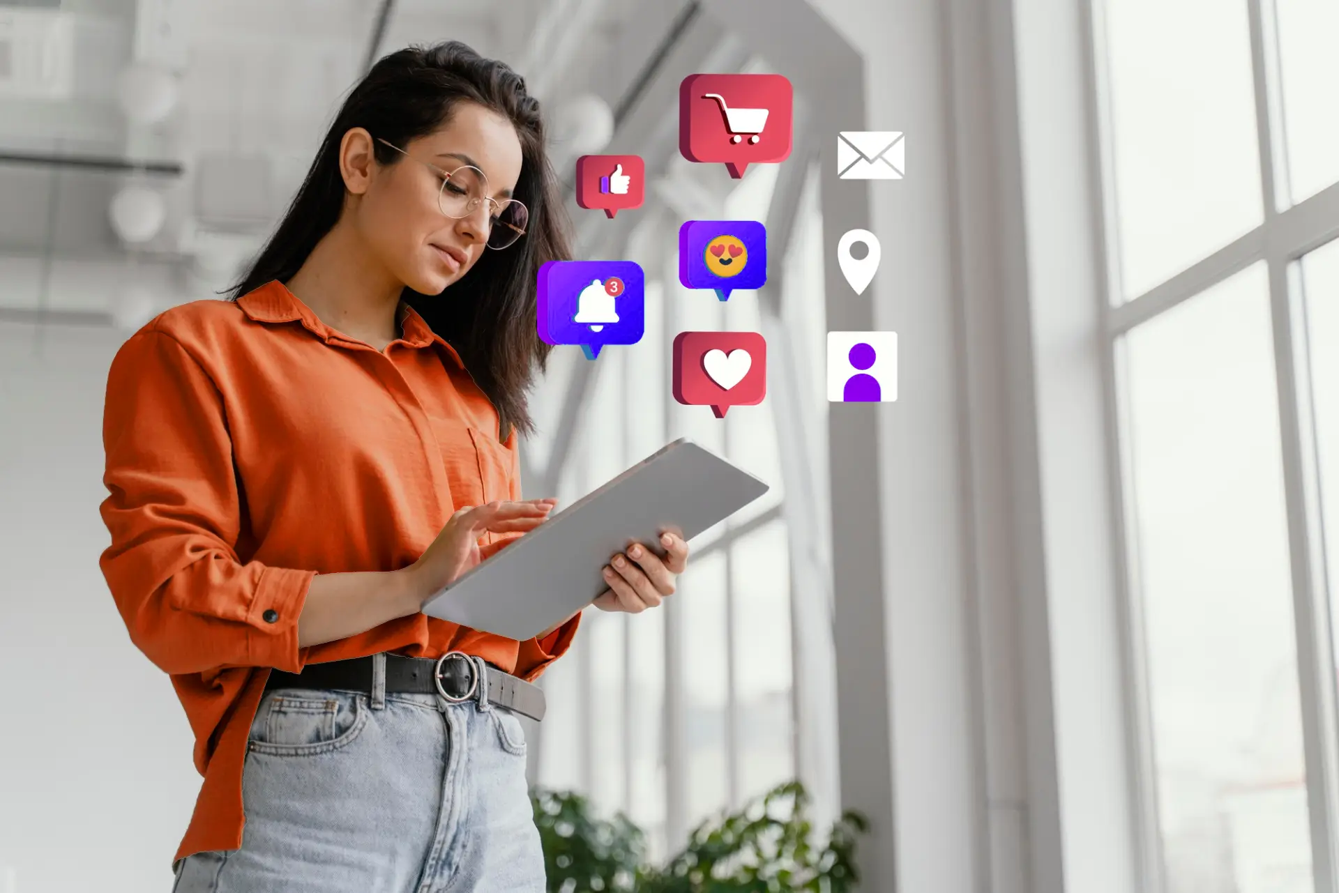 Woman learns about new product through social media.