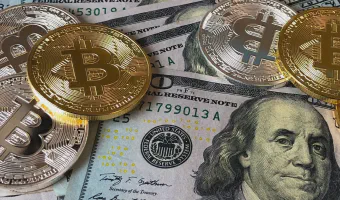 Bitcoins and US Dollar Bills