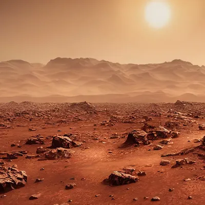Mars landscape with blockchain multiplanetary civilization concept, symbolizing decentralized technology for space exploration and future human settlement.