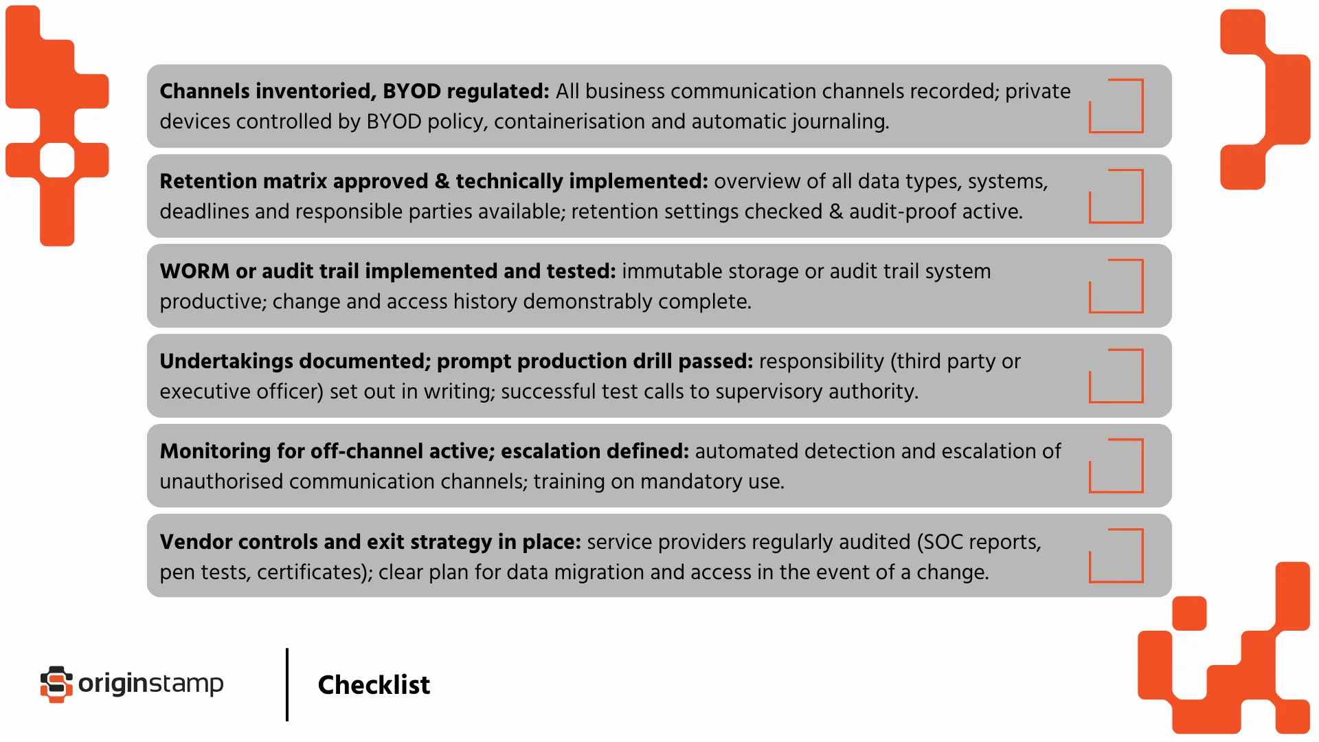 Checklist to comply with SEC Rule 17a-4.