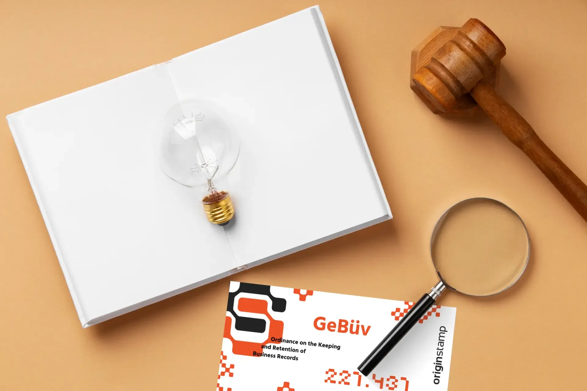 A gavel, book, and paper on the business records ordinance.