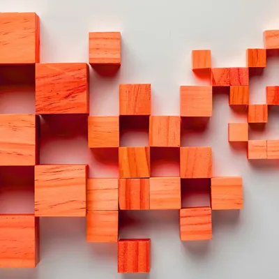 Orange wooden blocks stacked in an educational toy arrangement