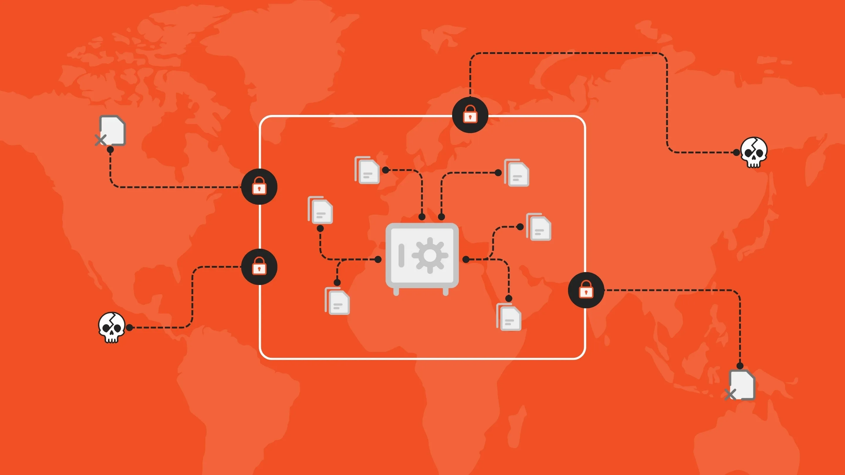 A diagram of a central safe protecting documents from external threats.