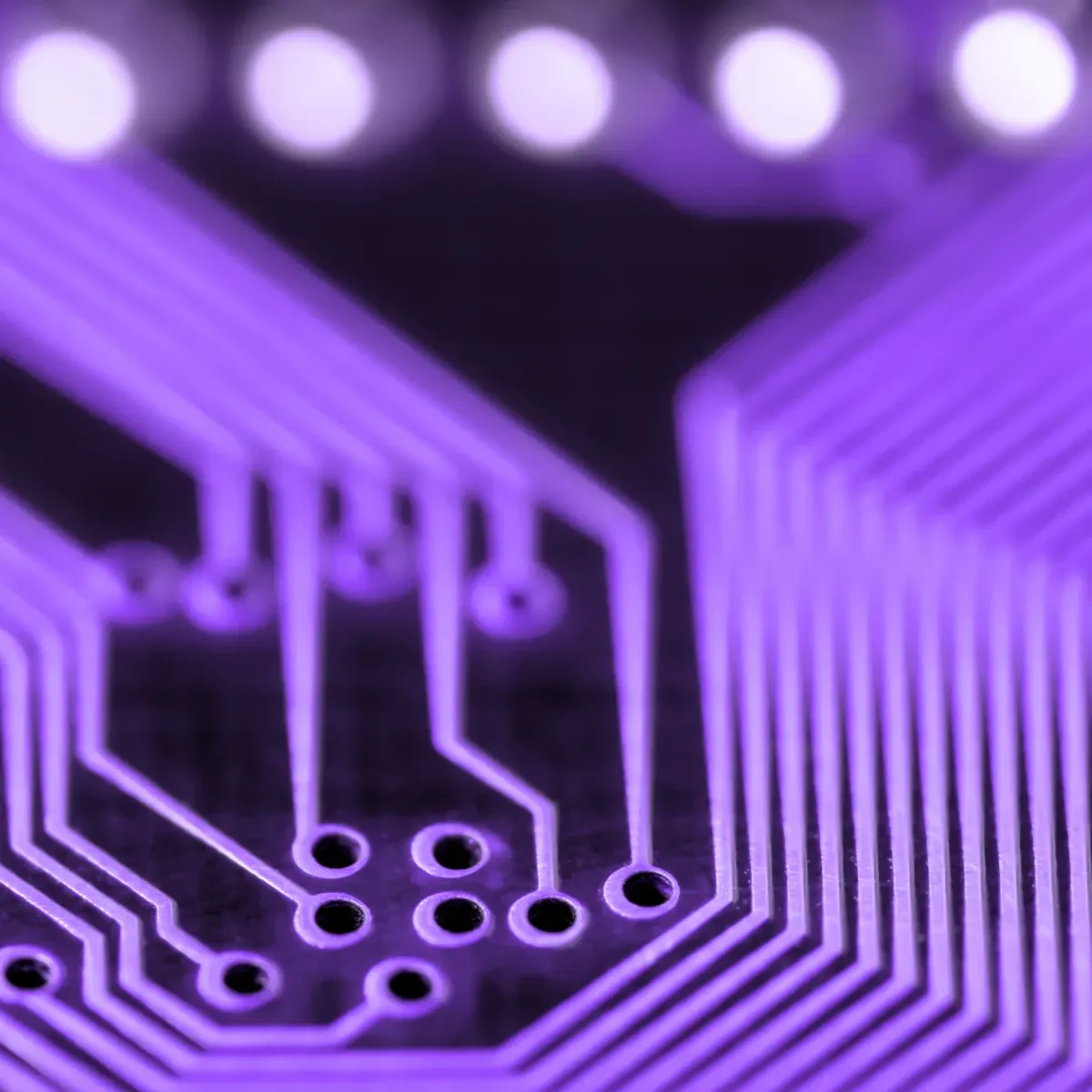 Macro shot of a purple circuit board