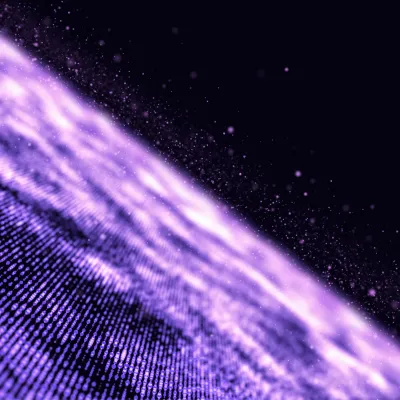 Abstract purple data particles floating like a digital particle field